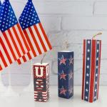 Hying 3 Pieces Veterans Day Table Decorations Patriotic Tiered Tray Labor Day Wooden Blocks American Stars Stripes Table Centerpieces Rustic Wood Signs for Tabletop Decorations