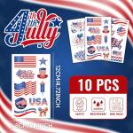 EMOME 4th of July Decorations, 10 Sheets Independence Day Face Tattoos Temporary, Red White and Blue American Flag for Party Supplies, 4th of July Accessories Patriotic Stickers for Women & Kids