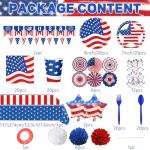 149PCS 4th of July Paper Plates and Napkins Sets Party Supplies Decorations American Flag Cups Banner Forks Tablecloth Fourth of July Table Decor Independence Patriotic Day Tableware Serve 20