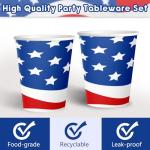 149PCS 4th of July Paper Plates and Napkins Sets Party Supplies Decorations American Flag Cups Banner Forks Tablecloth Fourth of July Table Decor Independence Patriotic Day Tableware Serve 20