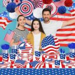 149PCS 4th of July Paper Plates and Napkins Sets Party Supplies Decorations American Flag Cups Banner Forks Tablecloth Fourth of July Table Decor Independence Patriotic Day Tableware Serve 20
