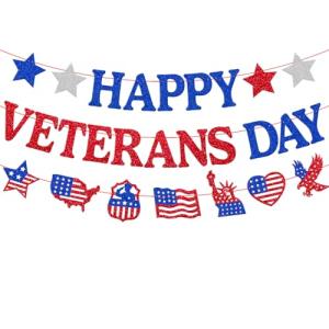 Happy Veterans Day Banner Remember and Honor Theme Decorations Thanks You Veterans Garland America Patriotic Military Army Soldier Heroes Veterans Day Party Supplies