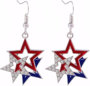 4th of July Patriotic Earrings, USA Patriotic Dangle Earrings, American Flag Earrings, Stars & Stripes Earring, Independence Day Stud Dangle Drop, Red White and Blue Earrings Hook Fashion Jewelry Gift for Women (Style-E)