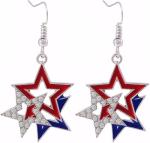 4th of July Patriotic Earrings, USA Patriotic Dangle Earrings, American Flag Earrings, Stars & Stripes Earring, Independence Day Stud Dangle Drop, Red White and Blue Earrings Hook Fashion Jewelry Gift for Women (Style-E)