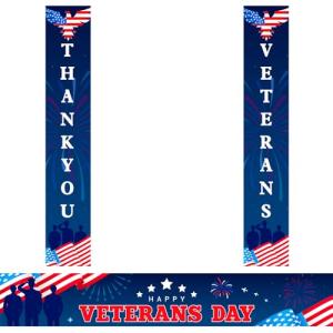 3 Pcs Veterans Day Decorations, Thank You Veterans Banner Veteran's Day Porch Banner Happy Veterans Day Yard Sign Veterans Thank You Flag Memorial Day Patriotic Decorations for Outdoor Garden