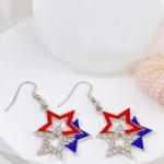 4th of July Patriotic Earrings, USA Patriotic Dangle Earrings, American Flag Earrings, Stars & Stripes Earring, Independence Day Stud Dangle Drop, Red White and Blue Earrings Hook Fashion Jewelry Gift for Women (Style-E)