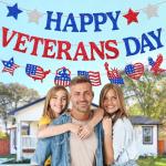 Happy Veterans Day Banner Remember and Honor Theme Decorations Thanks You Veterans Garland America Patriotic Military Army Soldier Heroes Veterans Day Party Supplies
