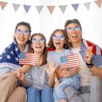 JOYIN 3 Pcs 4th of July Star Shaped Sunglasses, Red White Blue American Sunglasses with Rhinestoned Rim, Patriotic Eyewear for Women, Memorial Fourth of July Independence Day Party Parade Accessory