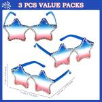 JOYIN 3 Pcs 4th of July Star Shaped Sunglasses, Red White Blue American Sunglasses with Rhinestoned Rim, Patriotic Eyewear for Women, Memorial Fourth of July Independence Day Party Parade Accessory