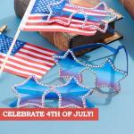 JOYIN 3 Pcs 4th of July Star Shaped Sunglasses, Red White Blue American Sunglasses with Rhinestoned Rim, Patriotic Eyewear for Women, Memorial Fourth of July Independence Day Party Parade Accessory