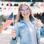 JOYIN 3 Pcs 4th of July Star Shaped Sunglasses, Red White Blue American Sunglasses with Rhinestoned Rim, Patriotic Eyewear for Women, Memorial Fourth of July Independence Day Party Parade Accessory