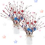 SiliFine 2 Sets Veterans Day Centerpieces for Tables Red White and Blue American Patriotic Flowers Decorations Include 11.81 Inch Artificial Berry Stem Stars Picks and Vase for Home Office