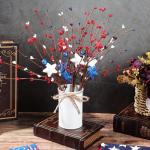 SiliFine 2 Sets Veterans Day Centerpieces for Tables Red White and Blue American Patriotic Flowers Decorations Include 11.81 Inch Artificial Berry Stem Stars Picks and Vase for Home Office