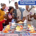 Funnymoom 452 Pcs Veterans Day Party Supplies for 50 Guests, American Flag Patriotic Paper Plates Napkins Cups Tablecloth Cutlery Straw White Red and Blue Tableware for Veterans Day Party Decoration