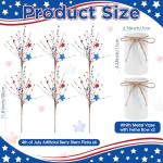 SiliFine 2 Sets Veterans Day Centerpieces for Tables Red White and Blue American Patriotic Flowers Decorations Include 11.81 Inch Artificial Berry Stem Stars Picks and Vase for Home Office