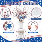 SiliFine 2 Sets Veterans Day Centerpieces for Tables Red White and Blue American Patriotic Flowers Decorations Include 11.81 Inch Artificial Berry Stem Stars Picks and Vase for Home Office