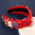 vokone 4th of July Headband Beaded USA Headband Patriotic Red White Blue Crystal Embellished Knotted with Tattoos for Women Girls Independence Day Accessories Red USA