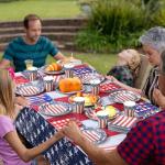 Funnymoom 452 Pcs Veterans Day Party Supplies for 50 Guests, American Flag Patriotic Paper Plates Napkins Cups Tablecloth Cutlery Straw White Red and Blue Tableware for Veterans Day Party Decoration