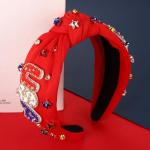 vokone 4th of July Headband Beaded USA Headband Patriotic Red White Blue Crystal Embellished Knotted with Tattoos for Women Girls Independence Day Accessories Red USA