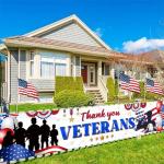 Veterans Day Decorations, Thank You Veterans Yard Sign Banner Patriotic Decorations Memorial Day Hanging Banner for Happy Veteran Day Fence Decoration