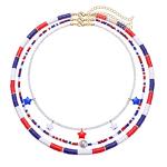 4th of July Surfer Heishi Bead Choker Necklace For Woman American Flag Star Pearl Polymer Clay Record Disc Beads Layered Necklace Boho Beach Necklace jewelry (red white blue heishi choker)