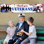 Veterans Day Decorations, Thank You Veterans Yard Sign Banner Patriotic Decorations Memorial Day Hanging Banner for Happy Veteran Day Fence Decoration