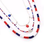 4th of July Surfer Heishi Bead Choker Necklace For Woman American Flag Star Pearl Polymer Clay Record Disc Beads Layered Necklace Boho Beach Necklace jewelry (red white blue heishi choker)