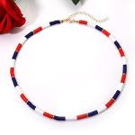 4th of July Surfer Heishi Bead Choker Necklace For Woman American Flag Star Pearl Polymer Clay Record Disc Beads Layered Necklace Boho Beach Necklace jewelry (red white blue heishi choker)