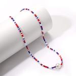 4th of July Surfer Heishi Bead Choker Necklace For Woman American Flag Star Pearl Polymer Clay Record Disc Beads Layered Necklace Boho Beach Necklace jewelry (red white blue heishi choker)