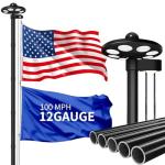 MXQMKL 20FT Heavy Duty Solar Flag Pole Kit,12 Gauge Flag Pole for Outside House Thick Aluminum Flagpole with 136 LED Light & 3x5 American Flag for Outside Ip67 Waterproof,Black
