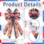 LED Veterans Day Bows for Wreath, Patriotic Wreath Bows Red Blue Burlap Ribbon American Flag Bow with LED Lights Stars and Stripes Farmhouse Bows for Front Door Memorial Day Decorations