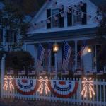 LED Veterans Day Bows for Wreath, Patriotic Wreath Bows Red Blue Burlap Ribbon American Flag Bow with LED Lights Stars and Stripes Farmhouse Bows for Front Door Memorial Day Decorations