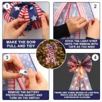 LED Veterans Day Bows for Wreath, Patriotic Wreath Bows Red Blue Burlap Ribbon American Flag Bow with LED Lights Stars and Stripes Farmhouse Bows for Front Door Memorial Day Decorations