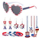 4th of July Bulk Patriotic Party Accessories.Independence Day Supplies Include Patriotic Sunglasses Drop Earrings Necklaces Bracelets.Red White Blue Party Accessories and Memorial Day Parades Supplies