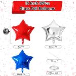 Blue Red Star Balloons, 18 Inch 12Pcs Navy Blue Red and Metallic Silver Stars Shape Foil Balloons, Helium Pentagram Balloon for Kids Cartoon Birthdays Graduation Baseball 4th of July Independence Day