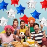 Blue Red Star Balloons, 18 Inch 12Pcs Navy Blue Red and Metallic Silver Stars Shape Foil Balloons, Helium Pentagram Balloon for Kids Cartoon Birthdays Graduation Baseball 4th of July Independence Day