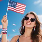 4th of July Bulk Patriotic Party Accessories.Independence Day Supplies Include Patriotic Sunglasses Drop Earrings Necklaces Bracelets.Red White Blue Party Accessories and Memorial Day Parades Supplies
