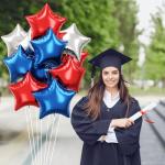 Blue Red Star Balloons, 18 Inch 12Pcs Navy Blue Red and Metallic Silver Stars Shape Foil Balloons, Helium Pentagram Balloon for Kids Cartoon Birthdays Graduation Baseball 4th of July Independence Day
