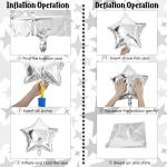 Blue Red Star Balloons, 18 Inch 12Pcs Navy Blue Red and Metallic Silver Stars Shape Foil Balloons, Helium Pentagram Balloon for Kids Cartoon Birthdays Graduation Baseball 4th of July Independence Day