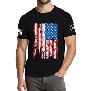 XLIEVO 4th of July Shirts Men:USA American Flag Patriotic Independence Day Higher Quality Short Sleeve T-Shirt