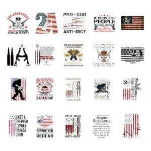 Patriotic DTF Transfers Ready to Press - 20 Sheets American 2nd Amendment Iron on Transfers for T Shirts American Flag Heat Transfer Personalized Iron on Patches for Clothes Bag Pillow Covers DIY