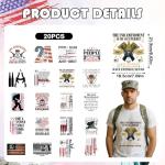 Patriotic DTF Transfers Ready to Press - 20 Sheets American 2nd Amendment Iron on Transfers for T Shirts American Flag Heat Transfer Personalized Iron on Patches for Clothes Bag Pillow Covers DIY