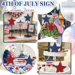4th of July Tiered Tray Decor Wooden Star Set, 3 Pcs Memorial Day Table Decorations, Rustic Patriotic Tabletop Home Decor, Red White and Blue Decorations for Home (Retro)