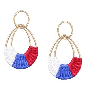 Raffia Teardrop Earrings for Women Boho 4th of July Patriotic Earrings Statement USA Independence Day Earrings the United Rattan Dangle Drop Earring Trendy American Jewelry