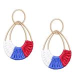 Raffia Teardrop Earrings for Women Boho 4th of July Patriotic Earrings Statement USA Independence Day Earrings the United Rattan Dangle Drop Earring Trendy American Jewelry