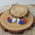 Raffia Teardrop Earrings for Women Boho 4th of July Patriotic Earrings Statement USA Independence Day Earrings the United Rattan Dangle Drop Earring Trendy American Jewelry