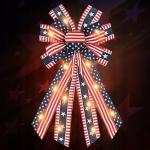 LED Veterans Day Bows for Wreath, Patriotic Wreath Bow Red Blue Burlap Bow American Flags Ribbons with LED Lights Christmas Farmhouse Craft Bows for Front Door Decorations