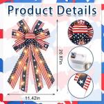 LED Veterans Day Bows for Wreath, Patriotic Wreath Bow Red Blue Burlap Bow American Flags Ribbons with LED Lights Christmas Farmhouse Craft Bows for Front Door Decorations