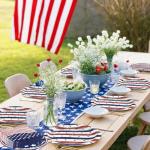 OuMuaMua 150 Pcs American Flag Patriotic Party Plates and Napkins, Blue Red Disposable Tableware Paper Set for Veterans Day Election Day 4th of July Independence Day Decorations, Serves 50