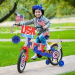 MOVINPE Patriotic Bike Decor Set 4th of July Bicycle Decorations USA All The Way Sign Hanging Paper Fans Tinsel Garland Streamer Flags Banner, Independence Day Kids Bike Parade (Blue&Red&White)